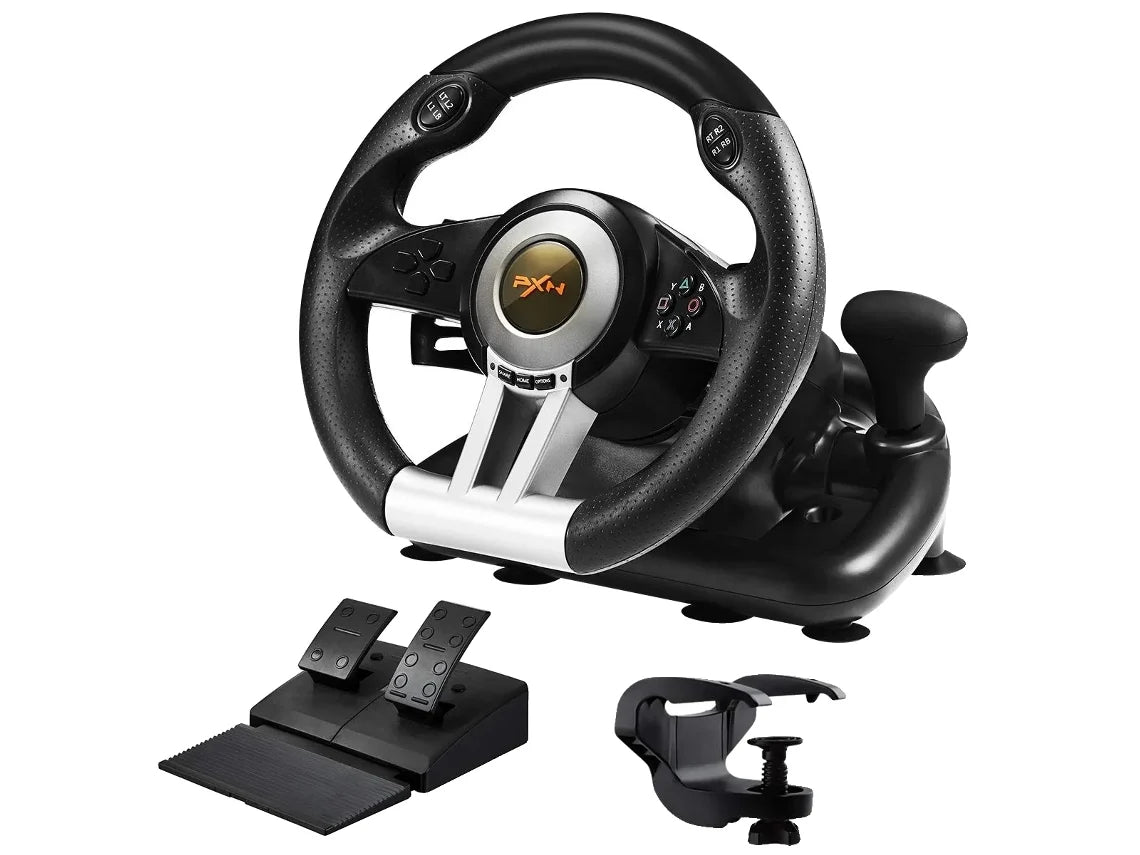 Pxn V3 Pro Gaming Steering Wheel, 180° Rotation, Pedal Set Included, Black OEM