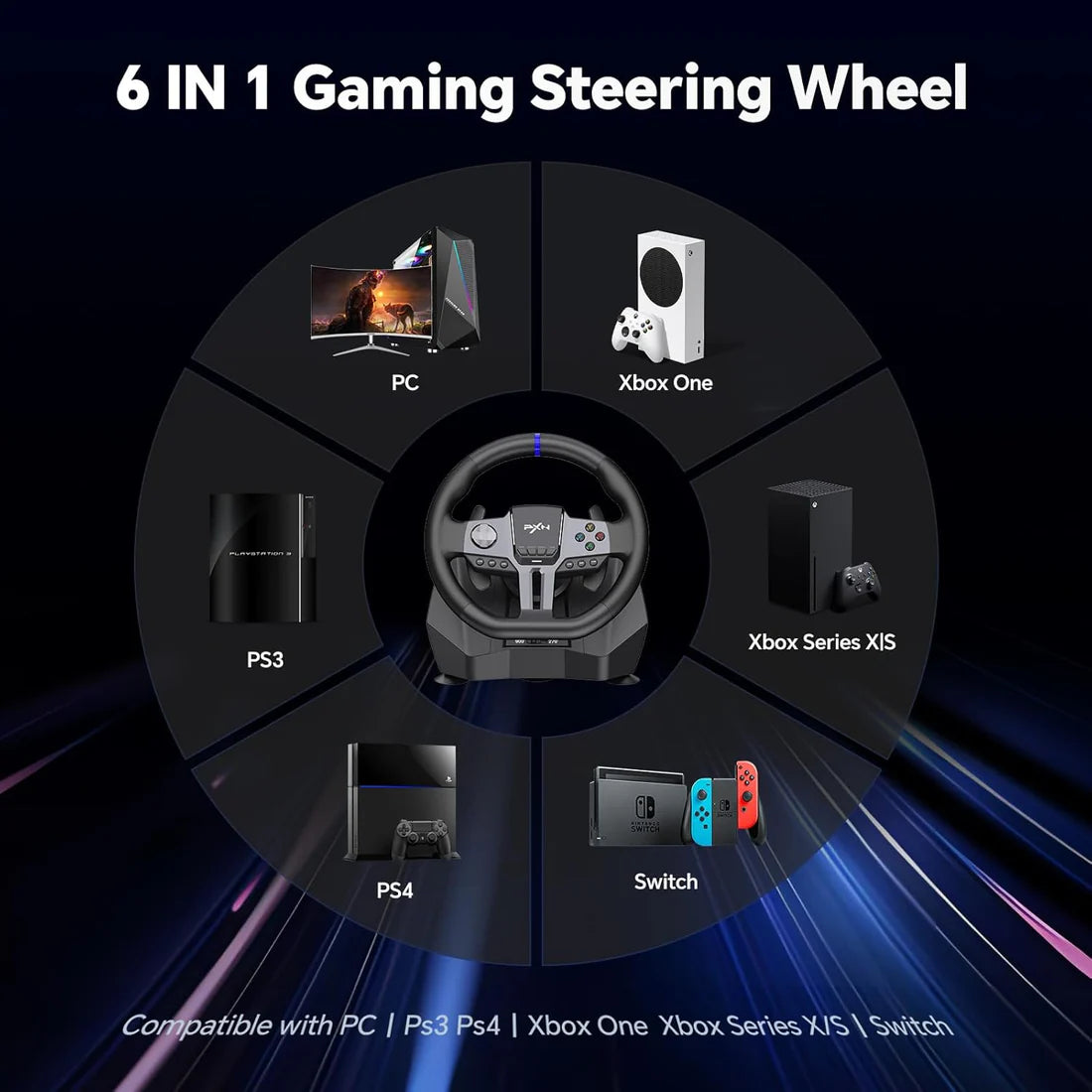 PXN V9 Racing Wheel Gen 2 for PC, Xbox One, Xbox Series X/S, PS4, PS3